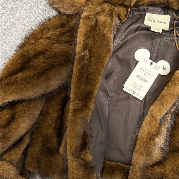 ZARA x Harry Lambert X Disney Cropped Faux Fur Jacket Brown Size Medium - Picture 6 of 10